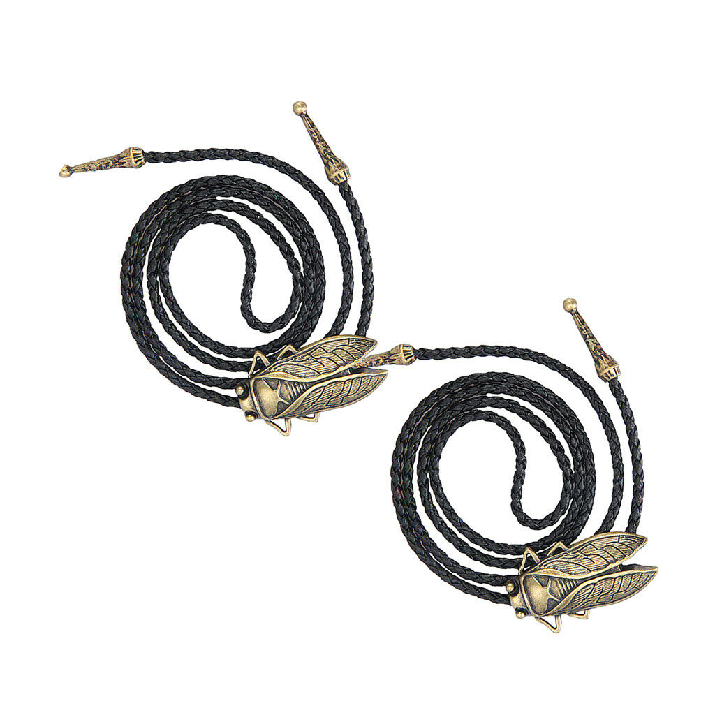 2Pcs Men Metal Cicada Pendant Bolo Bola Tie Rodeo Western Cowboy Necktie for