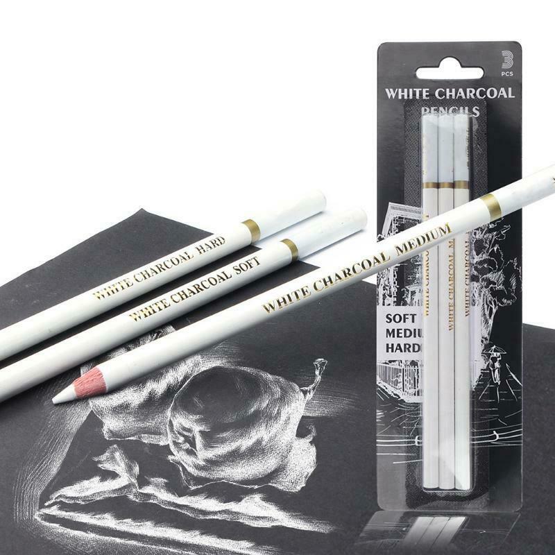 3 Pcs/Pack Professional White Charcoal Pencils Set for Drawing Sketching Shading
