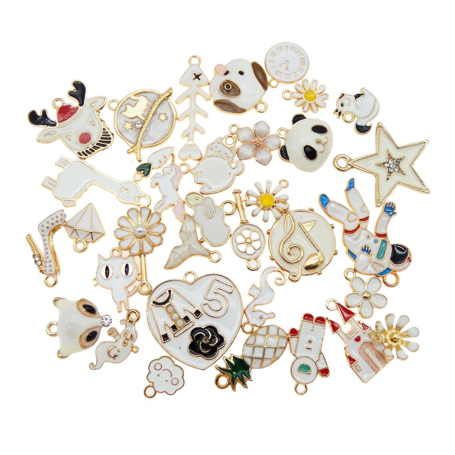 10 Mix White Enamel Charm Alloy For Craft Jewelry Making Pendant Findings 1-3cm