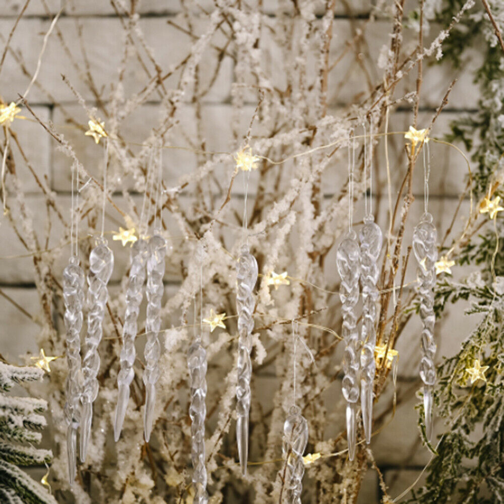 12Pcs Clear Glass Pendant Transparent Icicle Christmas Tree Hanging Decorations