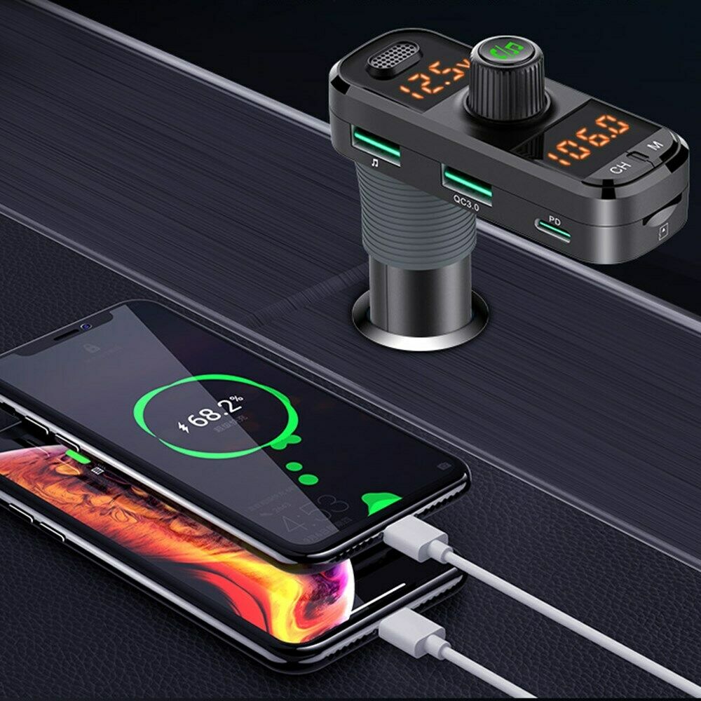 BC70 BT FM Transmitter Radio Audio Display MP3 Player Car QC3.0 PD USB Charger