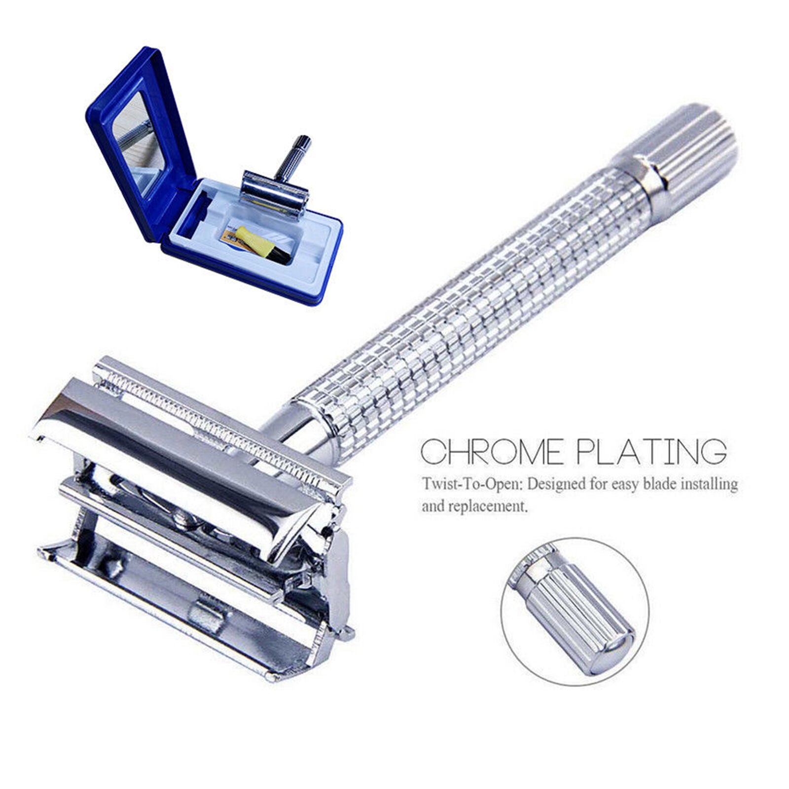 Men's Traditional Classic Double Edge Chrome Shaving Safety Razor + 1 Blades