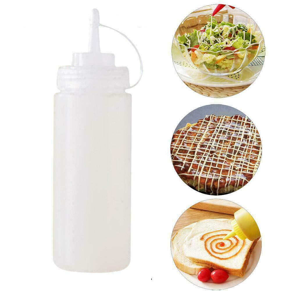 240ml Clear Plastic Squeeze Bottle - Condiment Dispenser Mustard Ketchup new