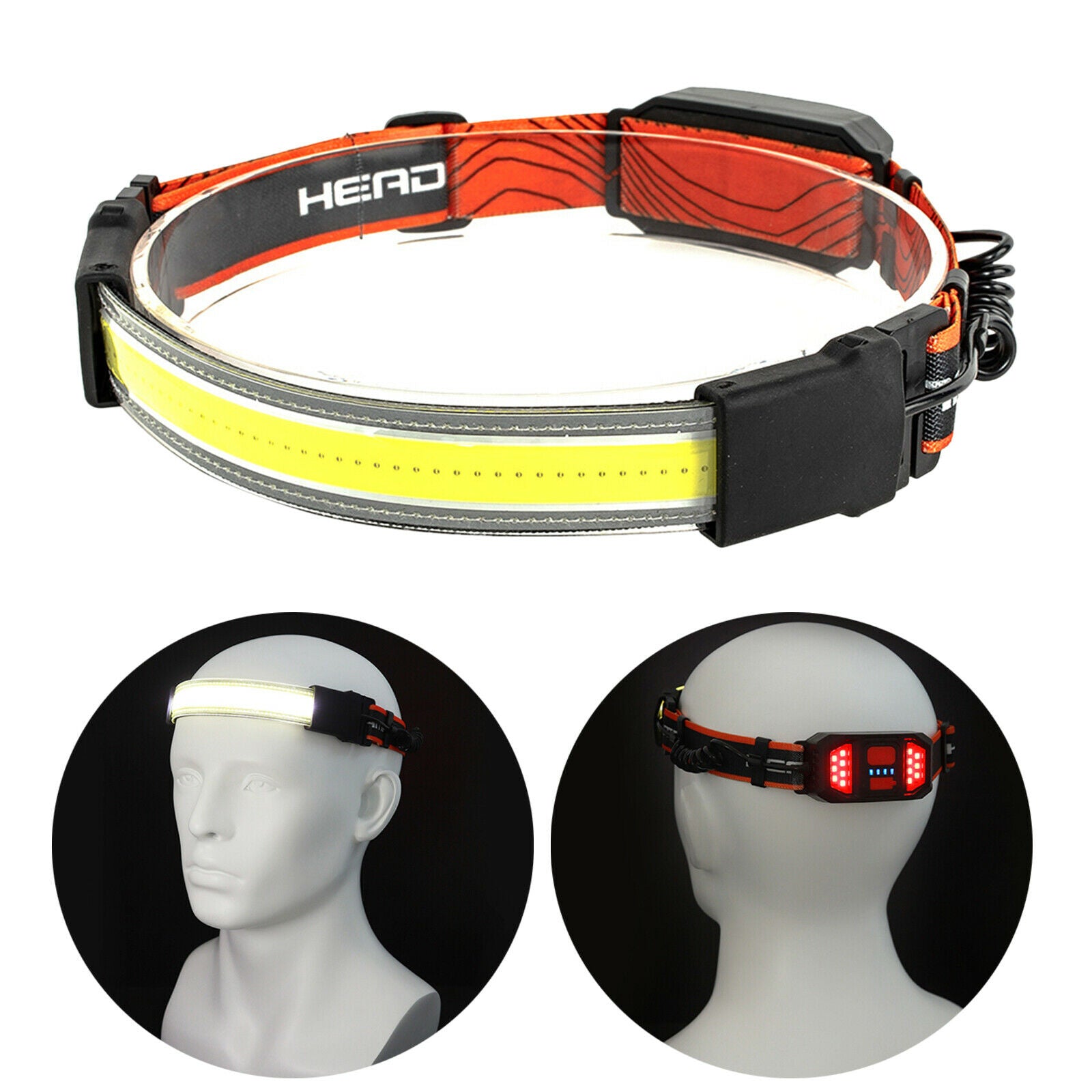 Bright USB LED Headlamp Headlights Torch Bar 3 Modes Broadbeam for Camping