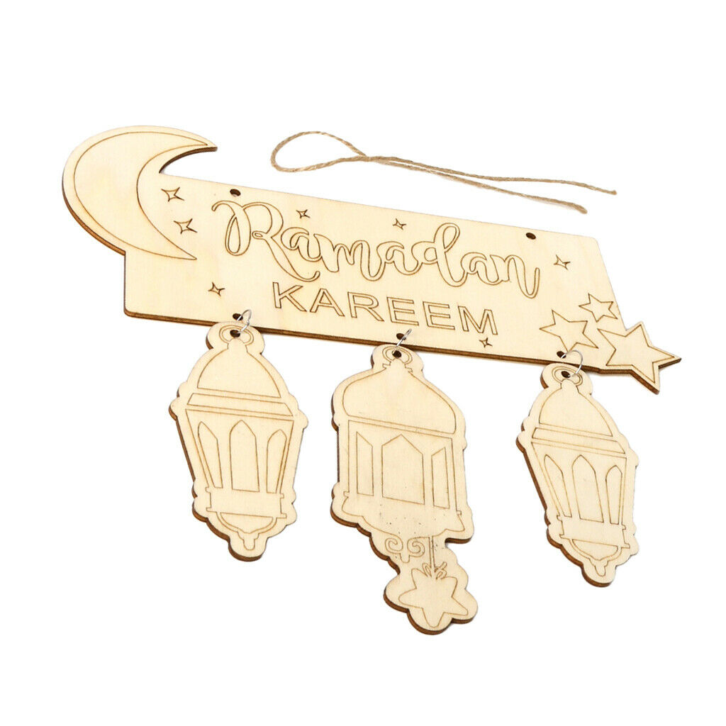 Natural Wood Plaque Hanging Eid Mubarak Islamic Eid Party Decor