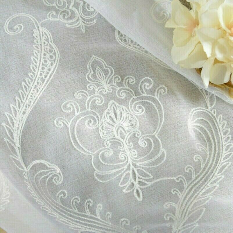 Embroidery Cotton Net Curtains Pelmets Tulle Voile Window Panels Drape Baroque