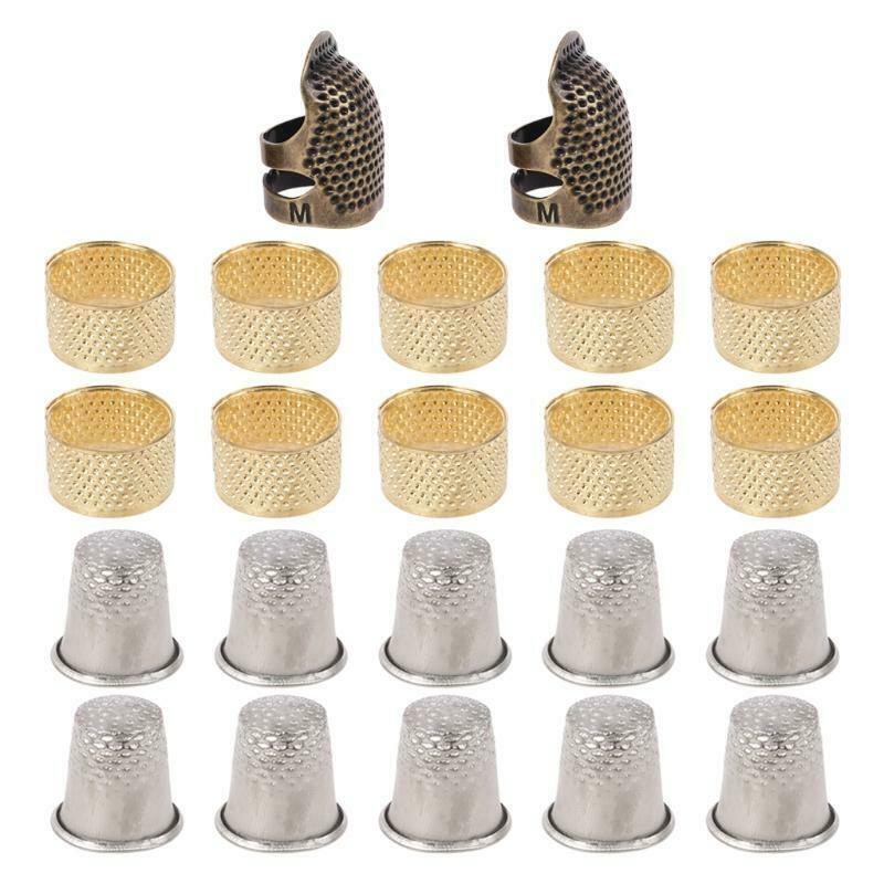22pcs/set Finger Thimbles Metal Shield Protector Pin Needles Ring Hand Sewing