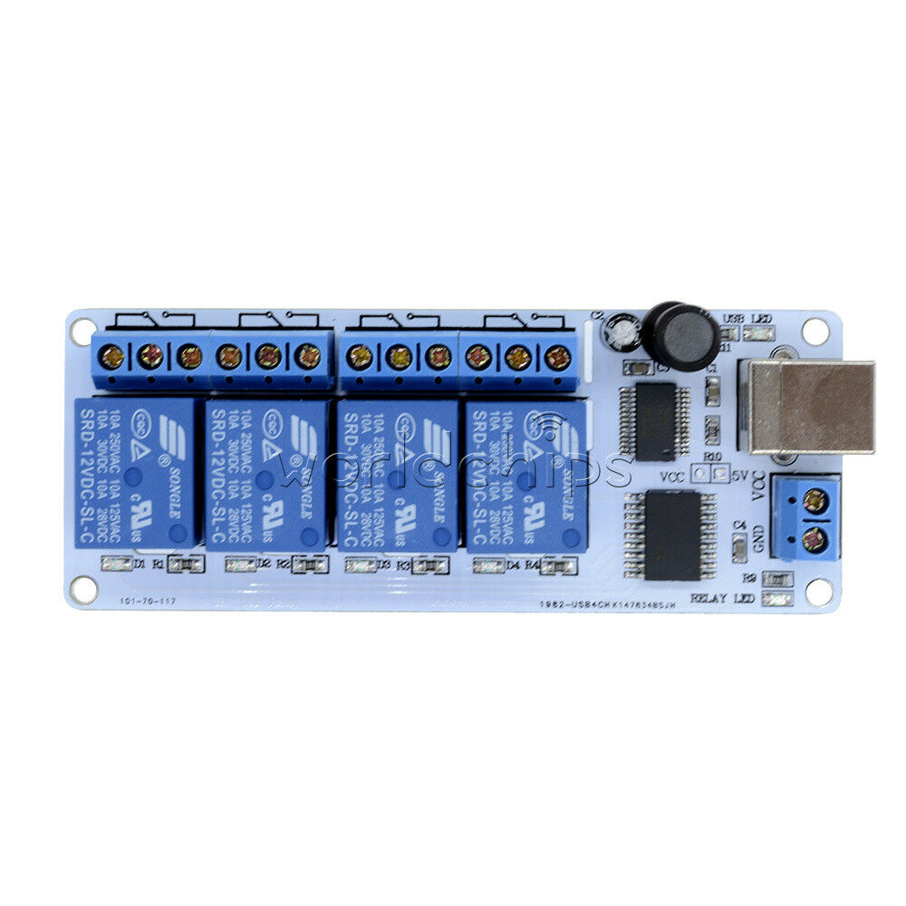 12V 4 Channel USB Relay Board Auto Module +Cable SRD-12VDC-SL-C for Arduino