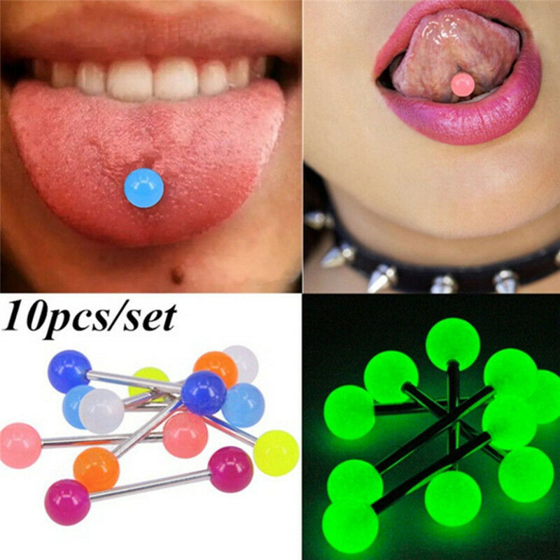 10PCS/Set Luminous Ball Barbell  Stud Tongue Rings Bars Body Piercing JewelryBCH
