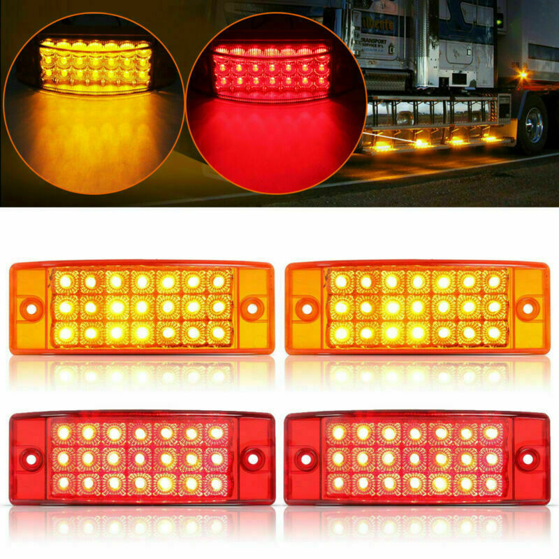 4x Red + Amber 21-LED Side Marker Clearance Tail Lights Trailer Truck Camper 12V