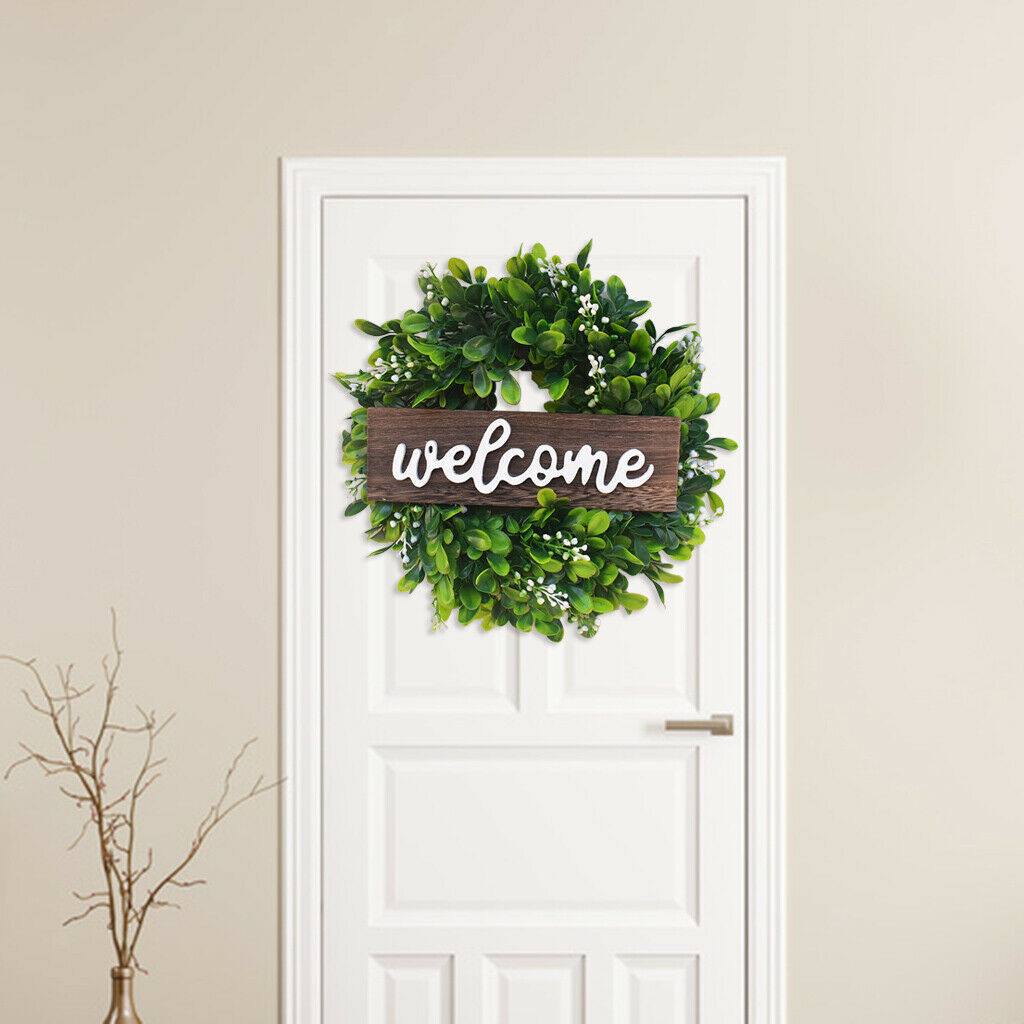 Artificial Eucalyptus Garland Welcome Sign with Wreath Outdoor Front Wall Light