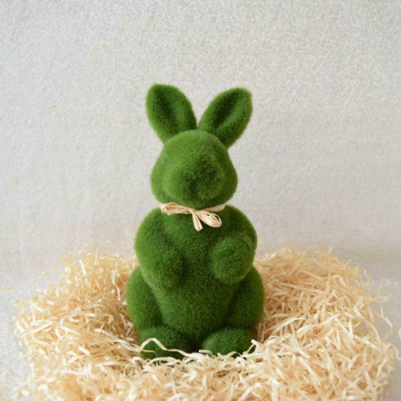 Lovely Handmade Moss Rabbit Artificial Turf Grass Easter Bunny Home Office Decor