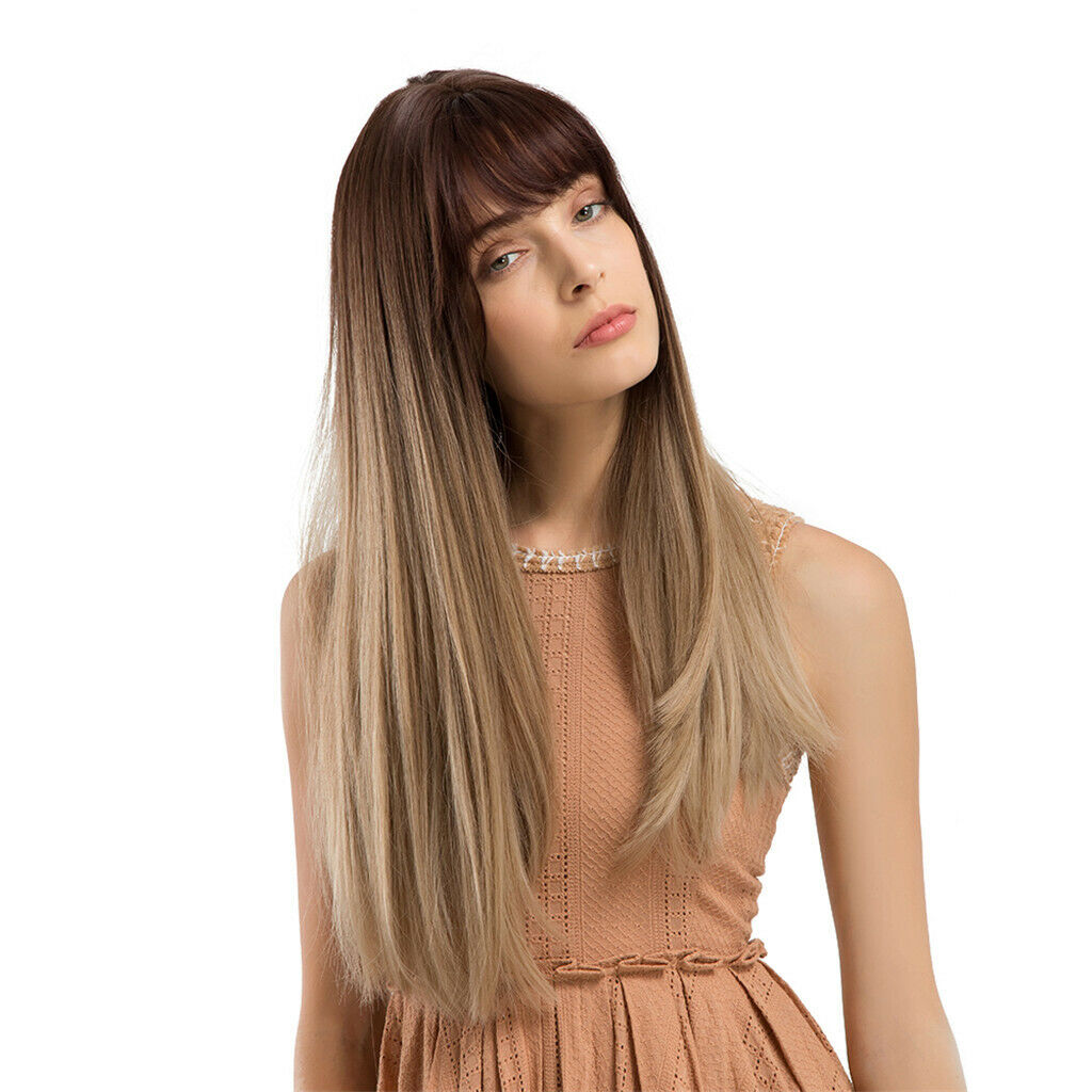 Synthetic Wig Long Straight Wig Heat Resistant Wig for Women Gradient Color