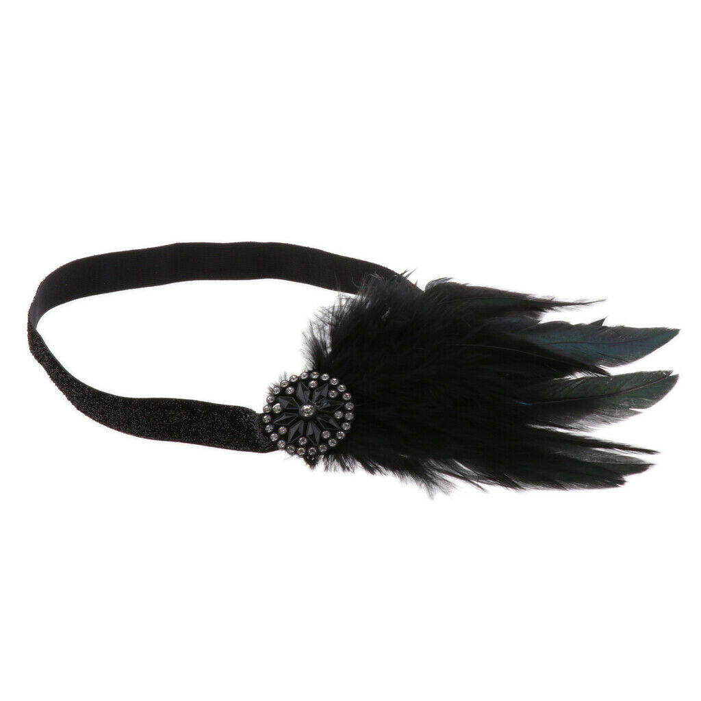 Feather Elastic Headband Flapper Fascinator Beads Hairband Headwrap Wedding 20s