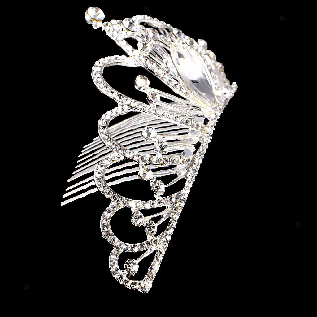 Wedding Bridal Princess Crystal Rhinestone Love Heart Crown Tiara Hair Comb