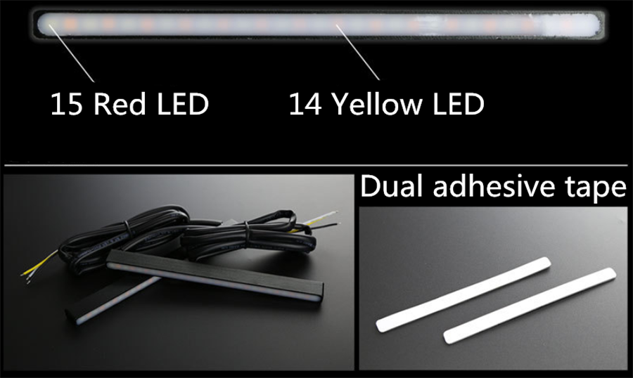 2x Red/Amber 29 LED Aluminium Car Brake Stop Light DRL+ Flowing Turn Signal Lamp