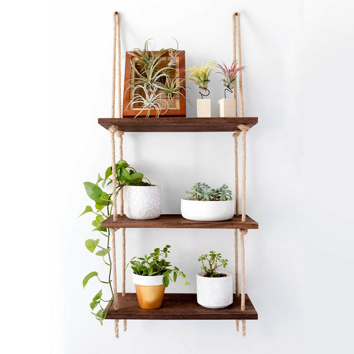 3-Tier Wood Hanging Shelf Wall Swing Storage Shelves Jute Rope Organizer  ï¼ï¼ â˜ª
