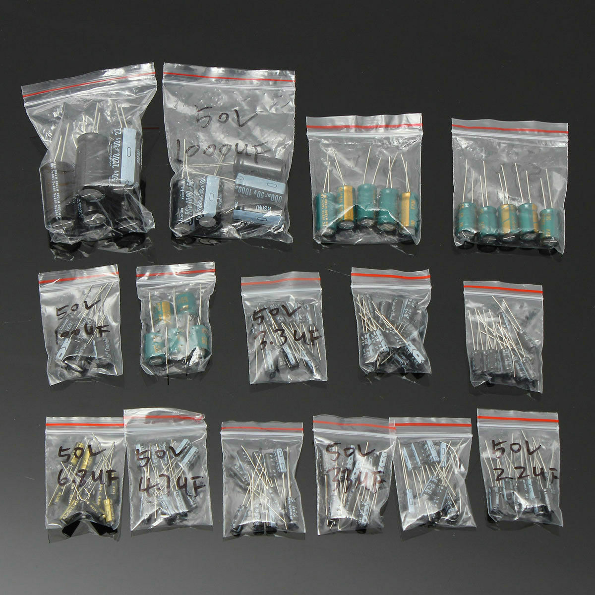 120pcs 50V 15 Values 1uF-2200uF Assorted Electrolytic Capacitor Assortment Kit