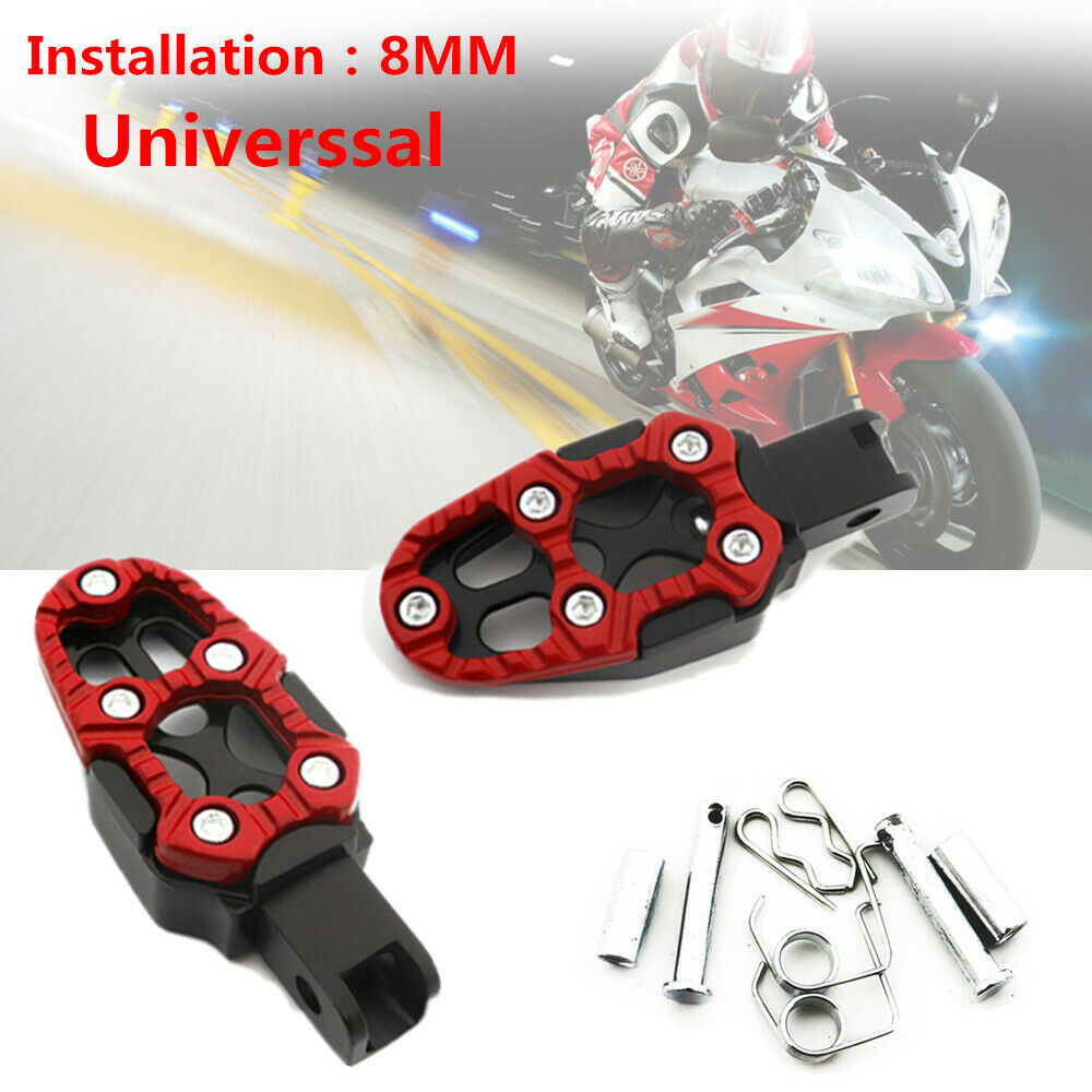 Motorcycle Aluminum Alloy Pedal Non-slip Backfoot Foot Pegs Red Belt Spring 8MM