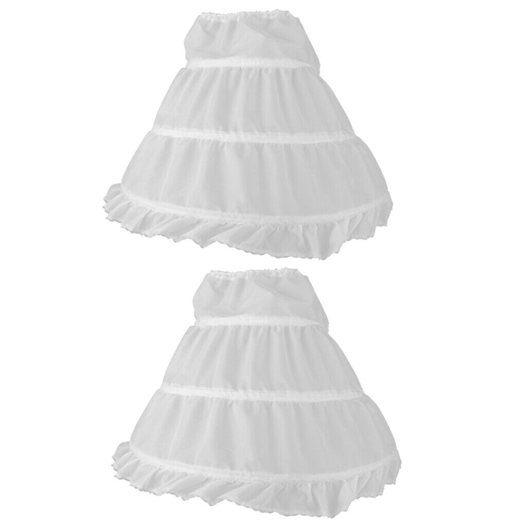 2x Flower Girl Children 3-Hoop Underskirt Kids Wedding Crinoline Petticoat 2-14Y