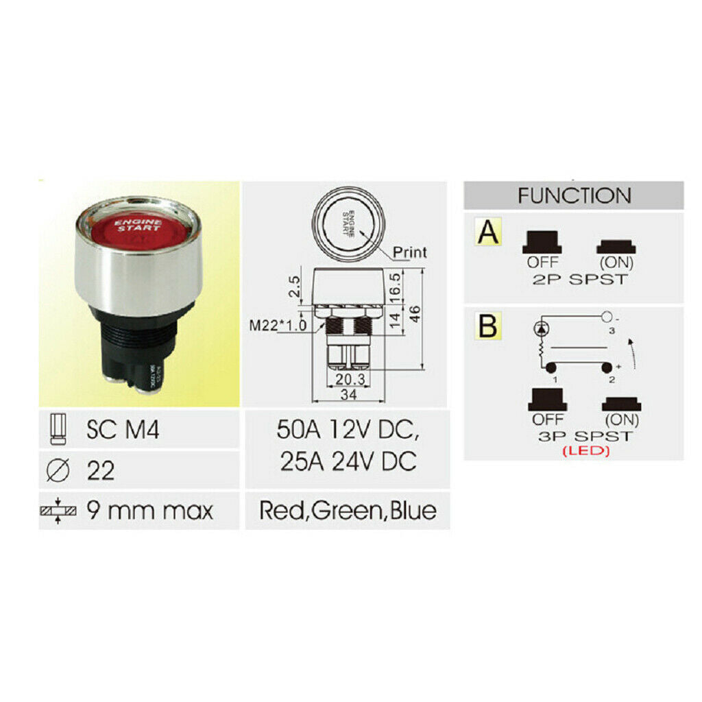 Universal 12V Car Engine Start Push Button Switch Ignition Starter Kits Red LED