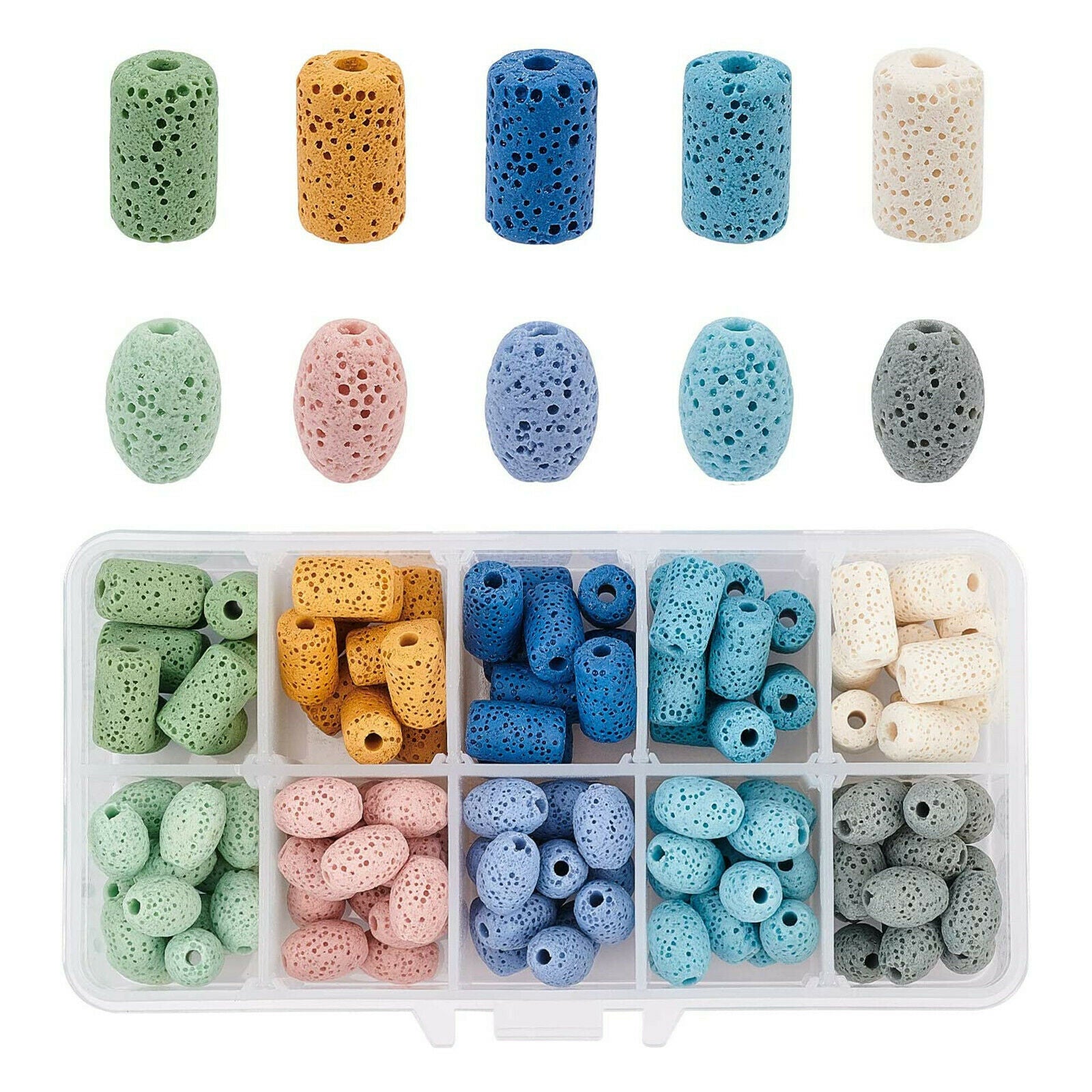 100PCS/Box Cylinder Spacer Bead - 8-9mm Lava Stone Loose Beads for DIY Making