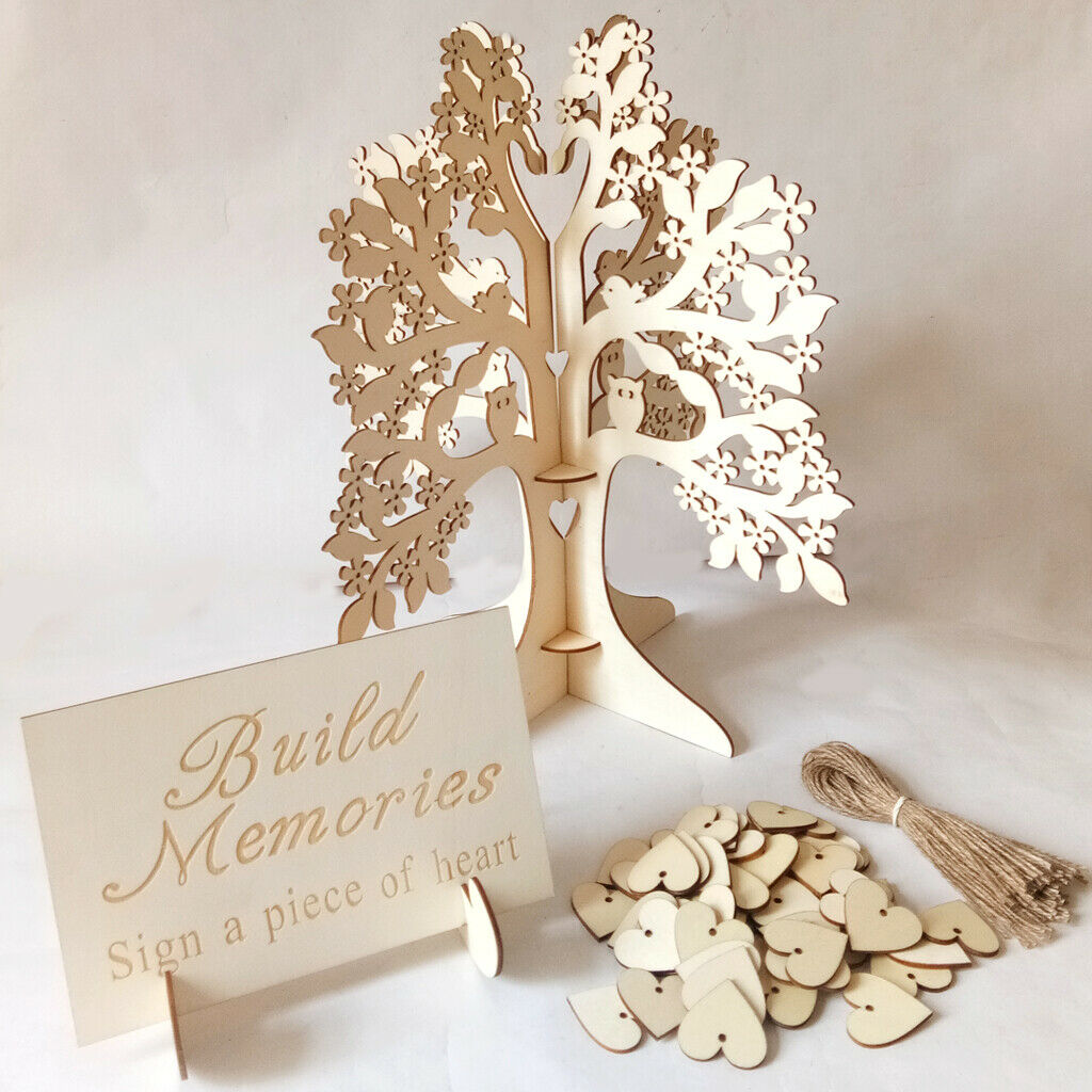 Wood DIY Wedding Guest Book Wishing Tree Birthday Party Ornaments Decoration