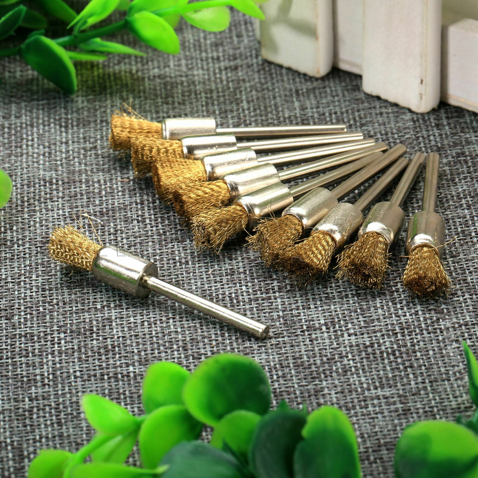 10Pcs 8mm Pen Brushes Brass Wire 3mm Shank Polishing Grinder Power Rotary Tools