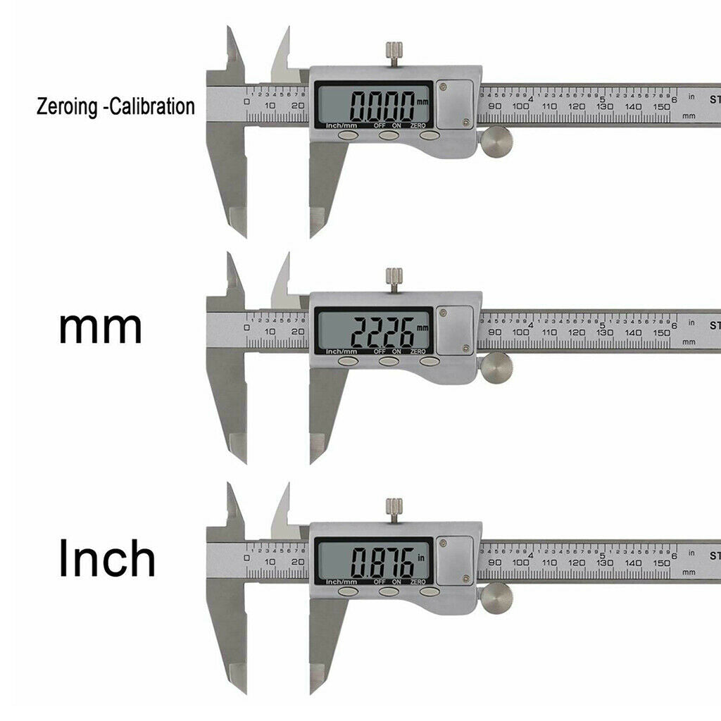 150mm/6''LCD Digital Vernier Caliper Stainless Steel MeasurementGauge Ruler Tool