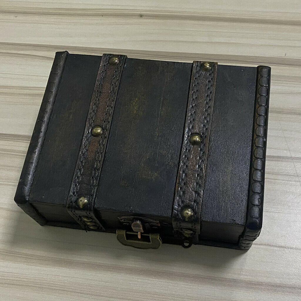 Wood Treasure Chest Trunk Collectible Trinket Lock Storage Case 6.10x4.72x2.36''