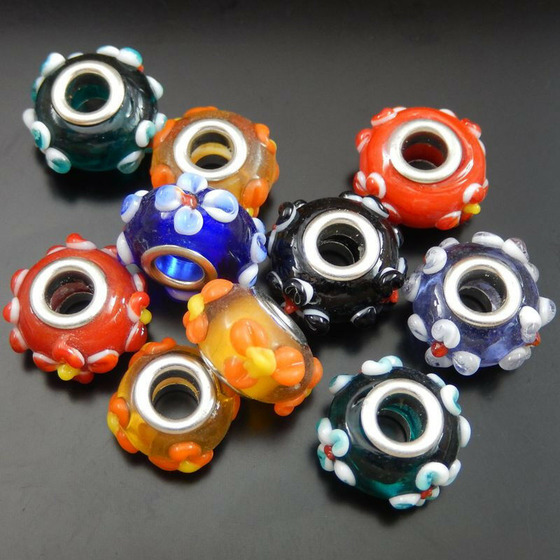 10PCS Colorful Floral Glass Beads Bracelet Necklace Jewelry Making Crafts 16*9mm