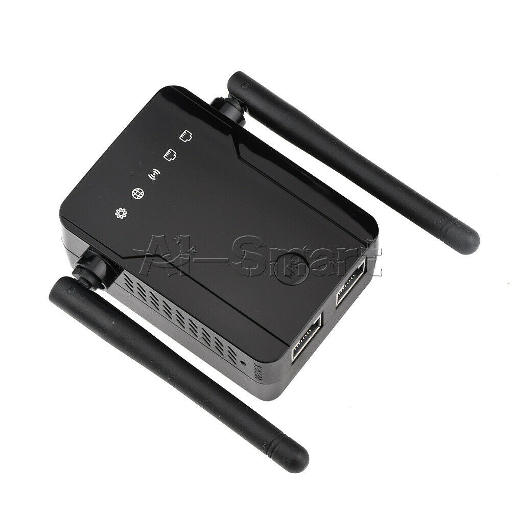 Wireless Wifi Repeater Smart Router Dual Antenna 300M AC110-240V 2.4Ghz NEW