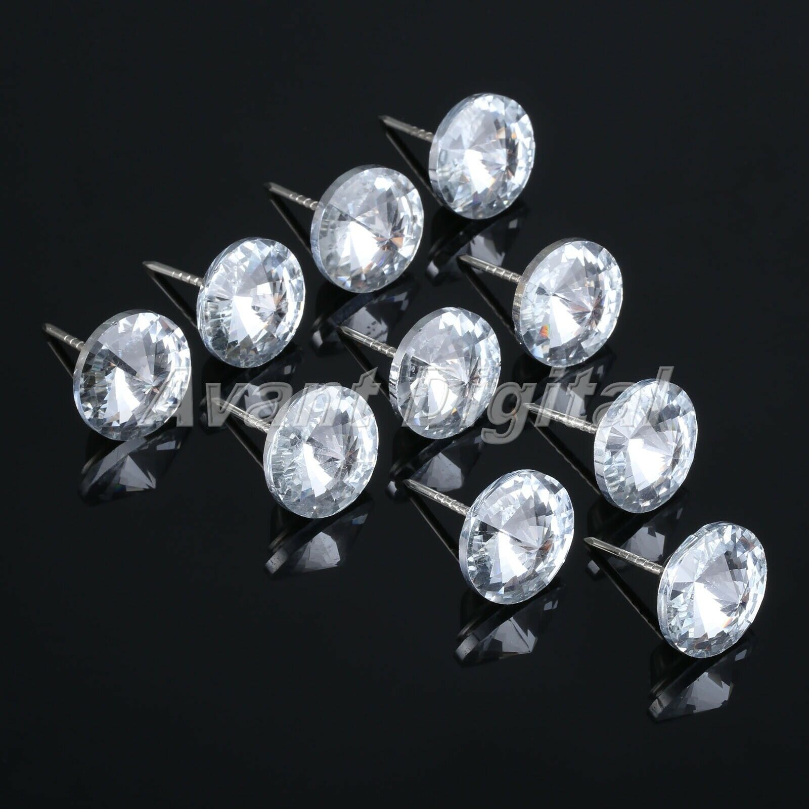 10Pcs 0.87" Diamond Crystal Clear Upholstery Nails Tacks Studs Sofa Decoration