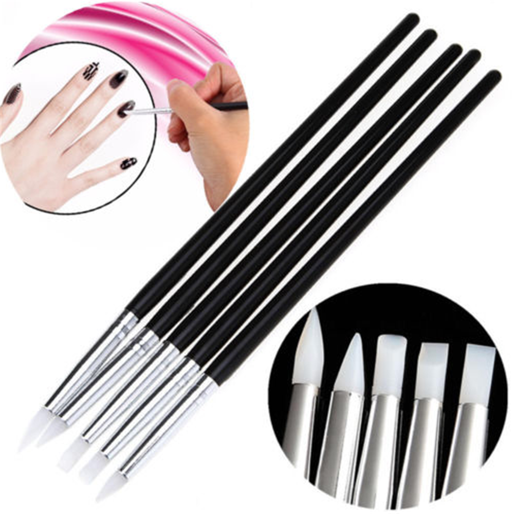 5Pcs Soft Silicone Nail Art Design Stamp Pen Brush UV Gel Carving Craft Pencil J