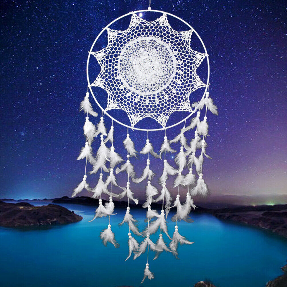 White Large Hoop Handmade Dream Catcher With Feathers Hanging Dreamcatcher Decor
