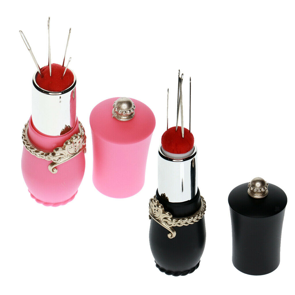 4x Lipstick Shape Needles Pillow Holder with 5pcs Sewing Needles