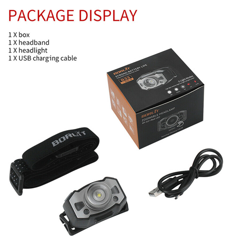 Waterproof Rechargeable Headlamp, with Red Warning Lights for Cycling, Running,