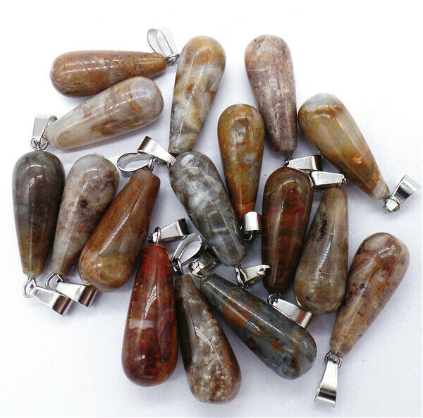 100Pcs 25x10mm Wholesale Natural Crazy Lace Agate Teardrop Pendant Bead HH8288