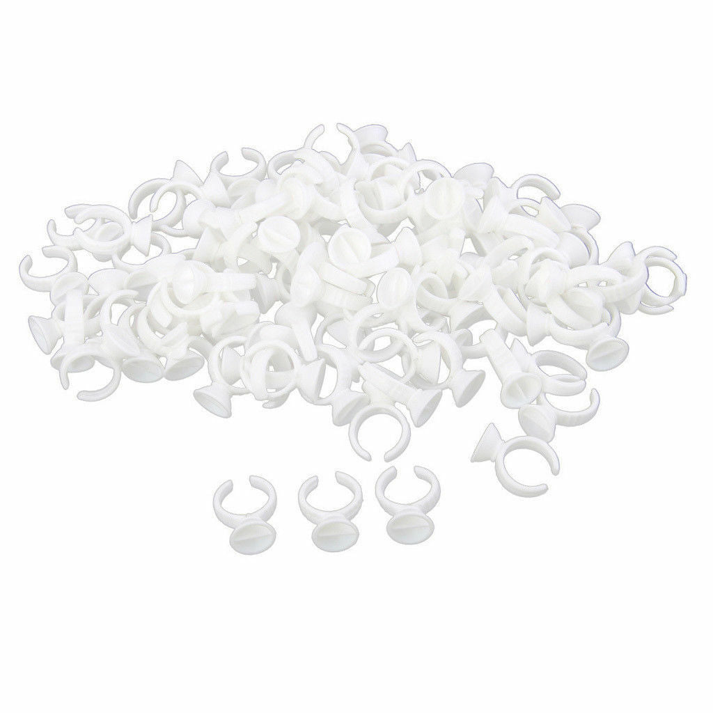 100 Eyelash Extension Disposable Glue Ring Tattoo Pigment Holder 2 Slot S
