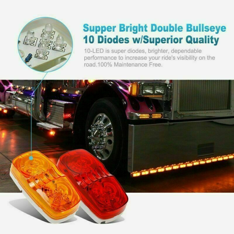 4x Trailer Marker LED Light Double Bullseye 10 Diodes Clearance Lamp Red /Amber