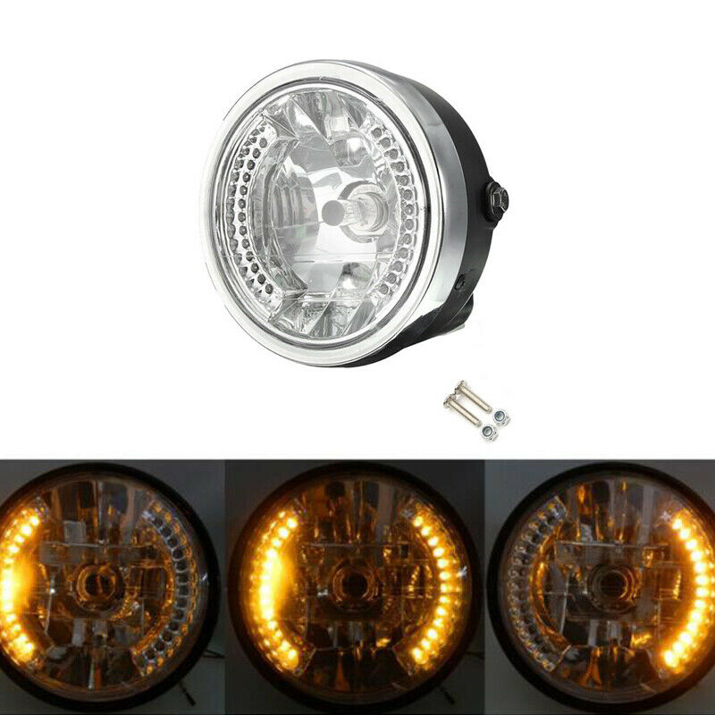 8" Cafe Racer Motorcycle Scooter Headlight Amber LED Turn Signal Light Lamp 12V