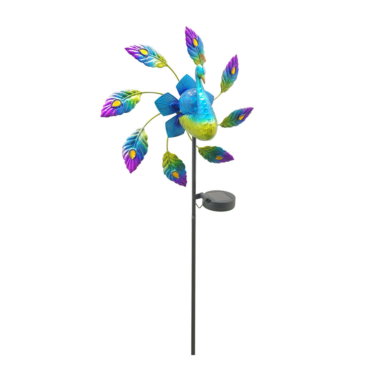 Metal Windmill Peacock Wind Spinner w/ Solar Light Garden Yard Stake Decors