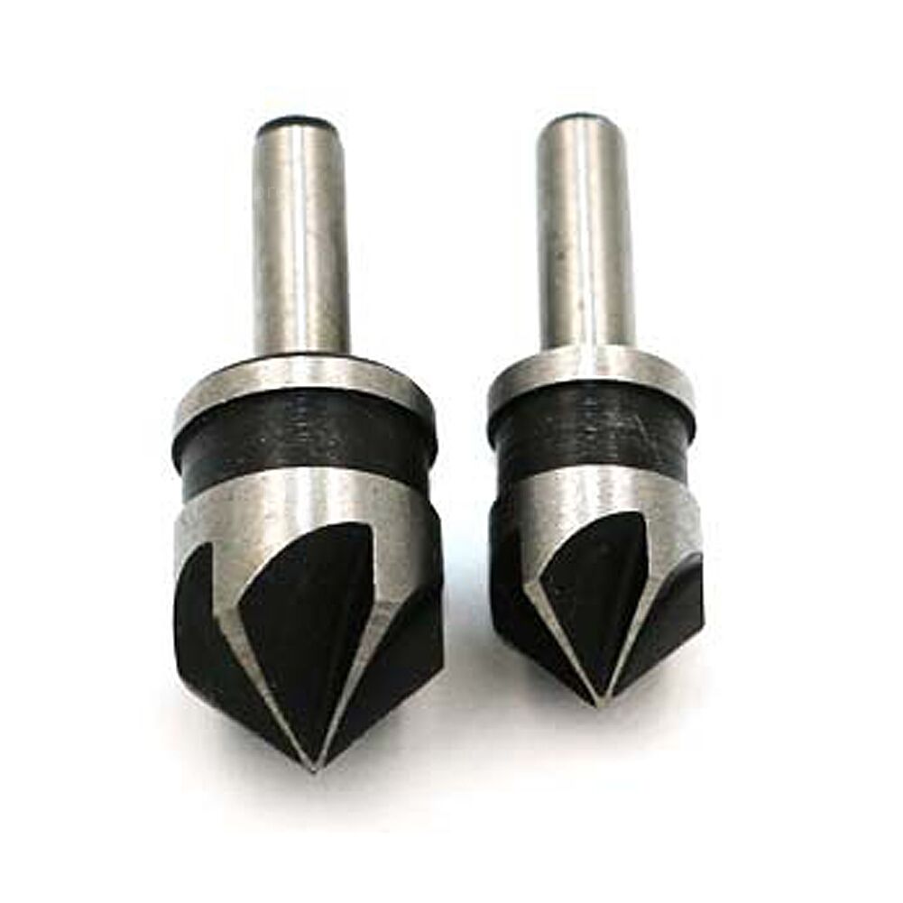 2Pcs 1/2" HSS 6.35mm Hex Shank 5 Flute Chamfer Debur Countersink Drill Bit Set