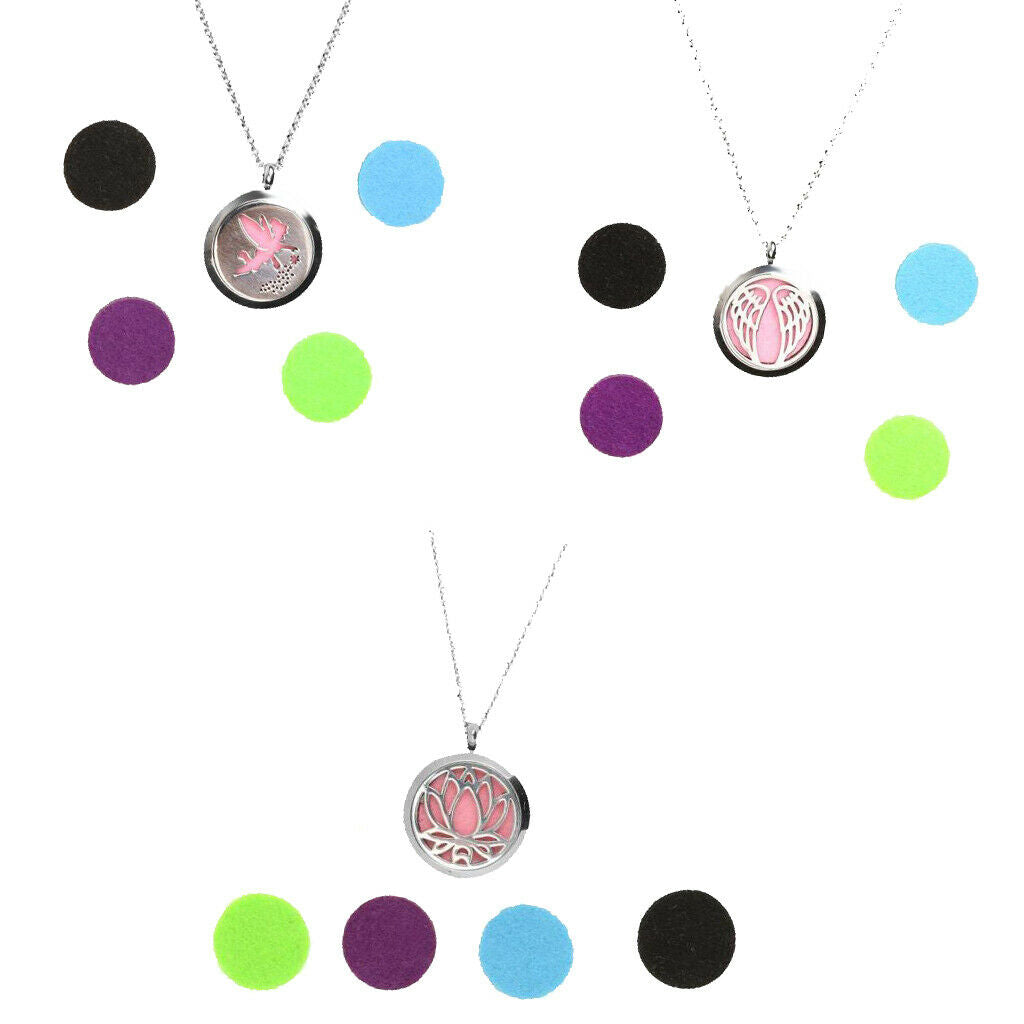 3 Pieces Aromatherapy Essential Oil Diffuser Pendant Necklace Steel Locket