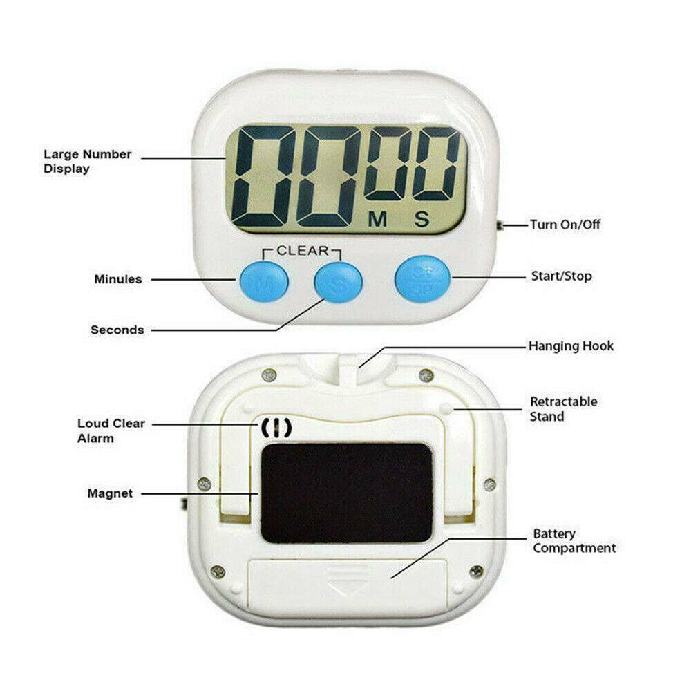 US Large LCD Digital Kitchen Egg Cooking Timer Count Down Clock Alarm Stopwatch