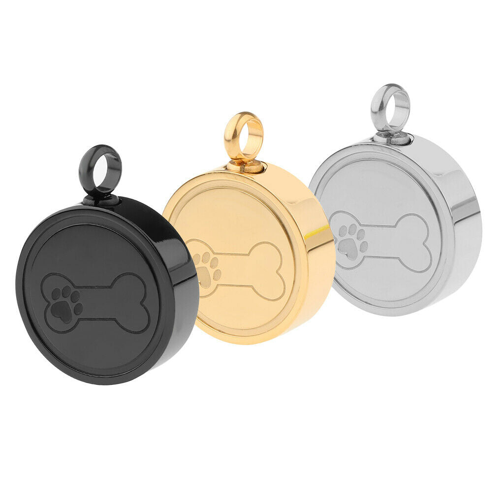 3 Pieces Stainless Steel Bone Paw Round Cremation Keepsake Urn Pendant DIY