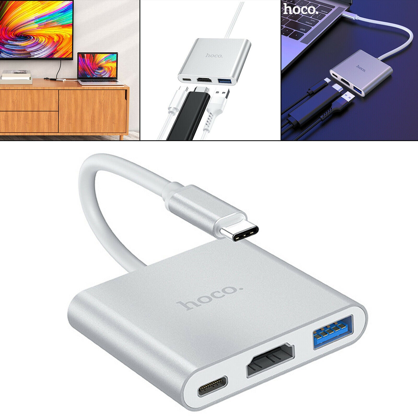 USB 3.1 Type C to HDMI +USB3.0+PD Ports Adapter Converter Hub Splitter