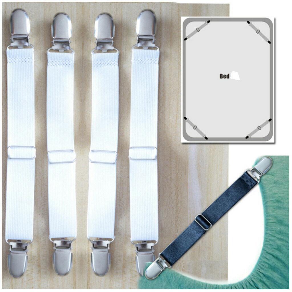 8pcs 2-head White Bed Sheet Grippers Suspenders Garter Fastener Clips Straps
