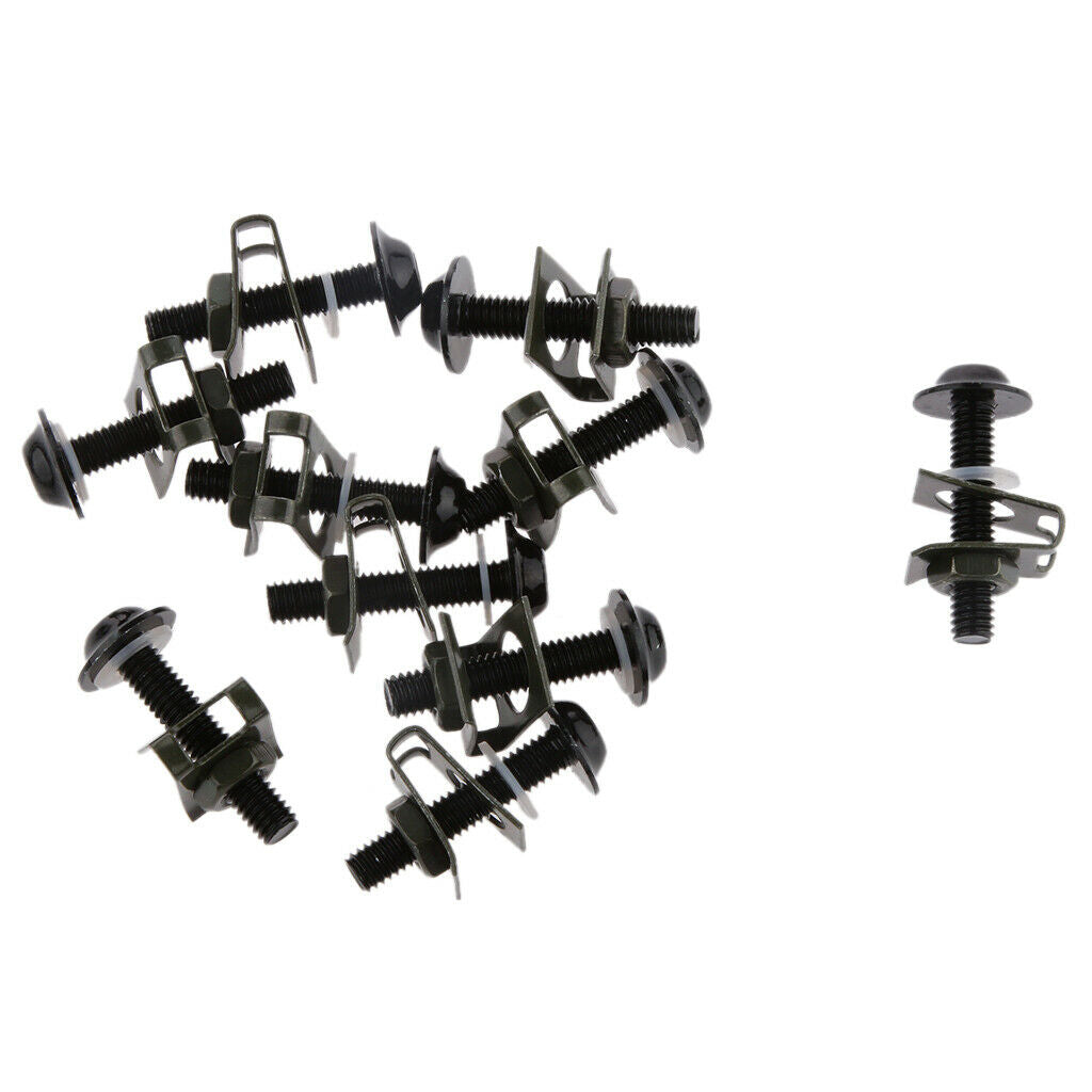 Set of 10 M6 Motorcycle Fairing Bolt Kit Fastener Clips Screw Nuts Black