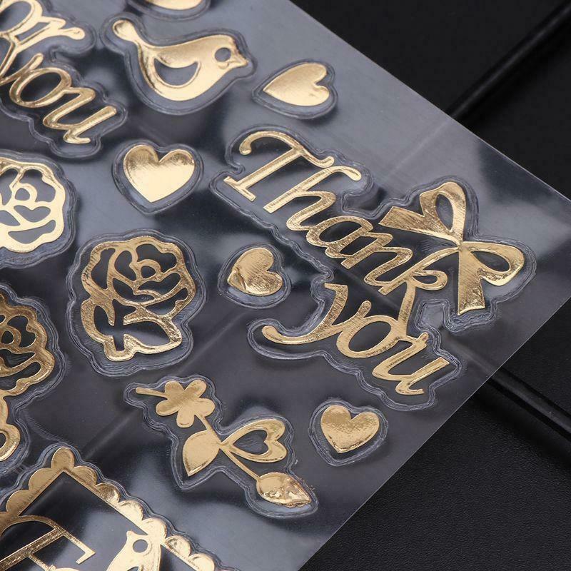 4 Pcs/Set DIY Filler Golden Letter Pattern Rose Transparent Self-adhesive Epoxy